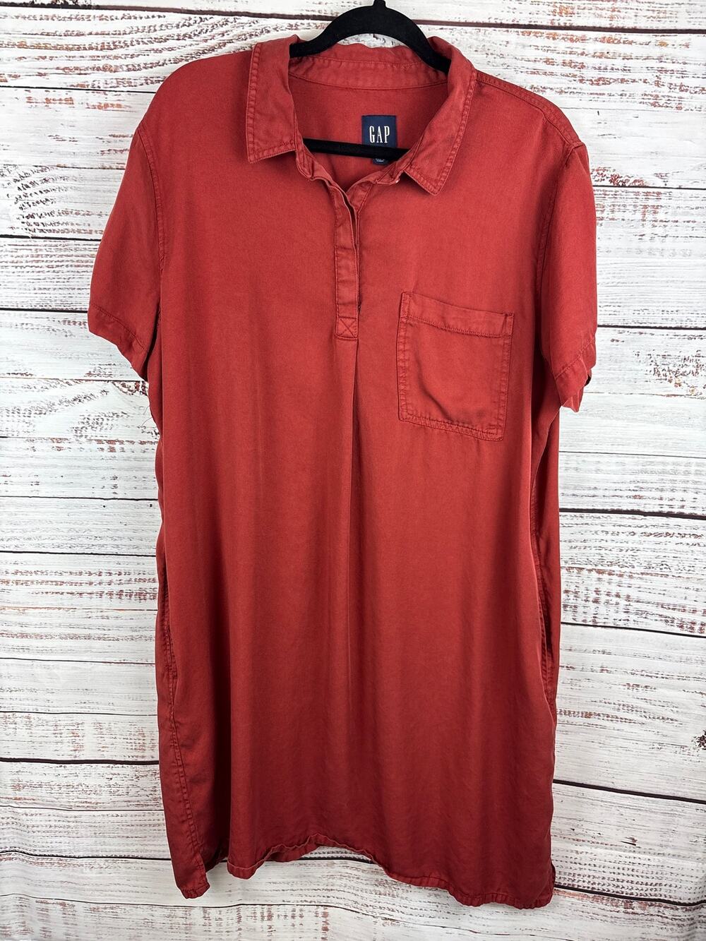 Womens GAP Rust Red Short Sleeve Polo Shirt Dress Knee Length Pockets Size XL